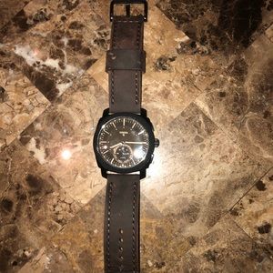 Fossil chronograph watch w/ black leather band